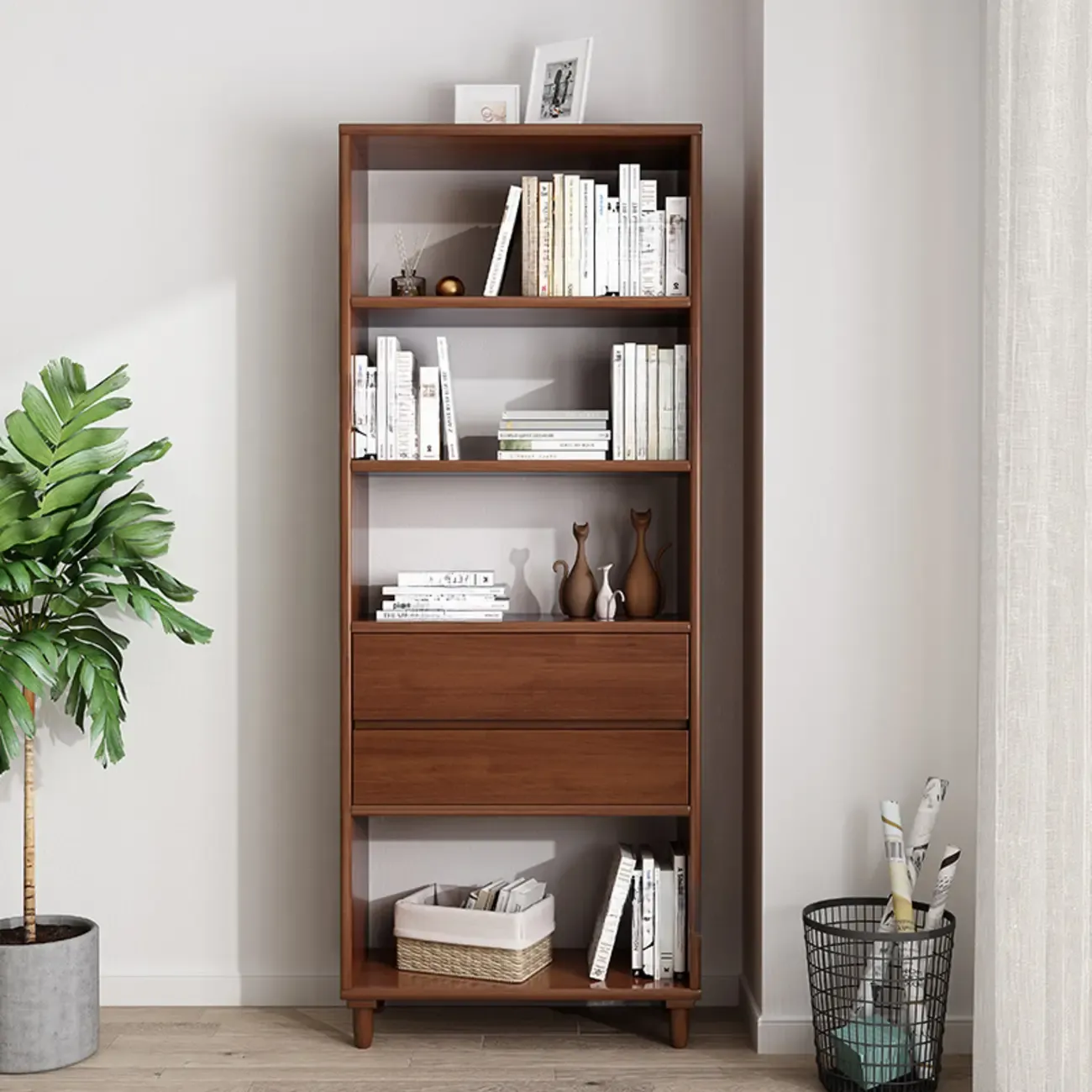 67 H Versatile 2 Drawers Open Back Wood Bookcase Shelf