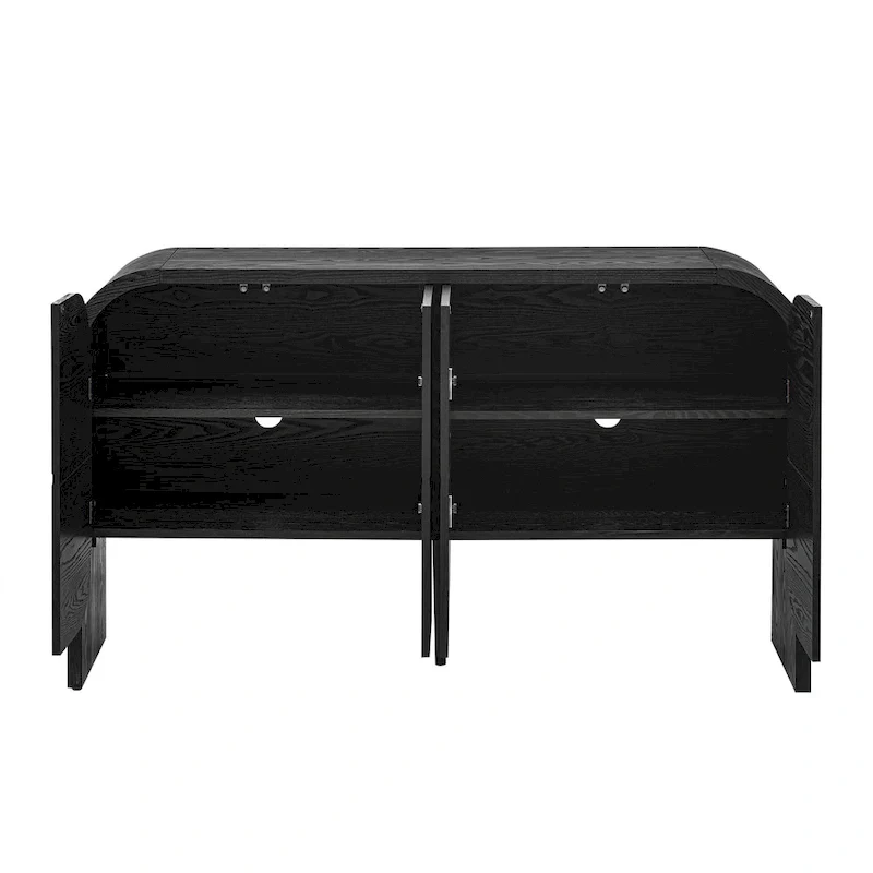 Wooden Sideboard Buffet Cabinet with Curvy Edge & Adjustable Shelves
