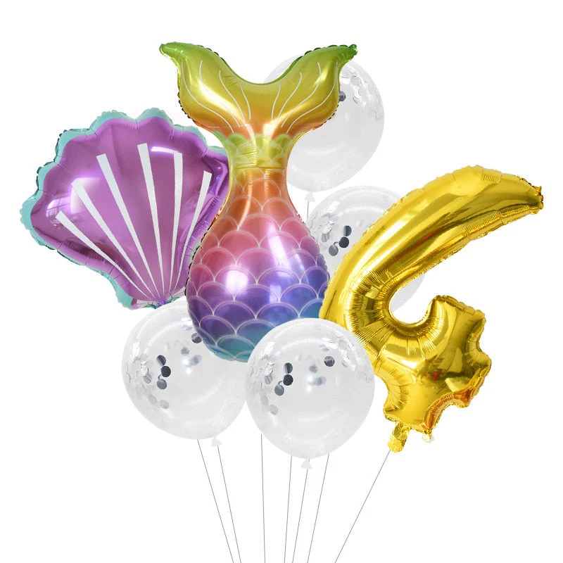 HULIANFU Little Mermaid Party Balloons 32inch Number Foil Balloon Kids Birthday Party Decoration Supplies Baby Shower Decor Helium Globos - Deanwangkt