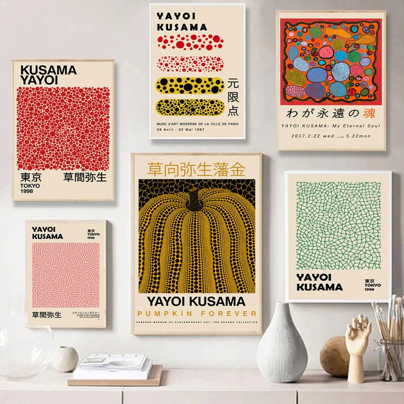 HULIANFU   Yayoi Kusama Exhibition Posters and Prints Gallery Wall Art Picture Museum Modern Canvas Painting Nordic Living Room Decoration - Deanwangkt