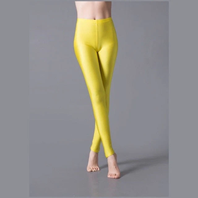 Hot Selling  Women Solid Color Fluorescent Shiny Pant Leggings Large Size Spandex Shinny Elasticity Casual Trousers For Girl - Deanwangkt