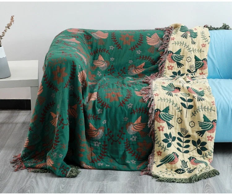 HULIANFU Junwell 100% Cotton Muslin Plaid Sofa Cover Summer Blanket Gauze Bed Chic Tassel Multifunction Travel Breathable Throw Blanket - Deanwangkt