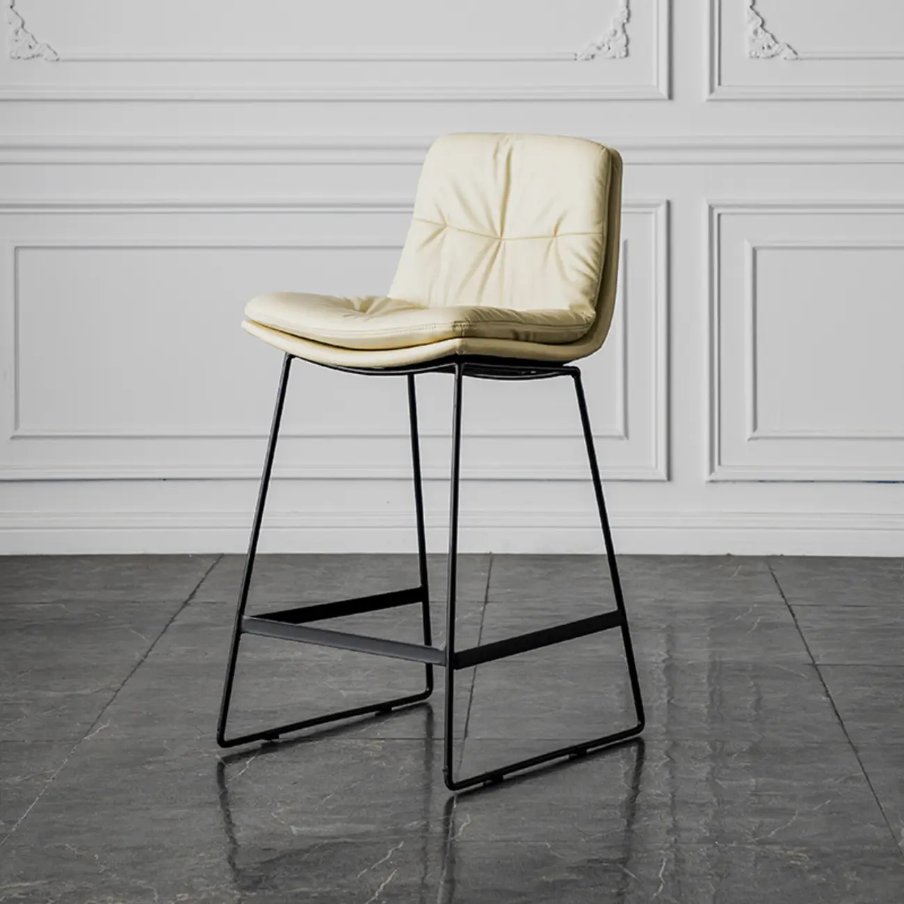 Modern Upholstered Low Back Metal Sled Bar Stools