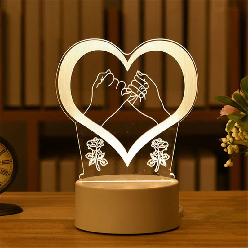 HULIANFU Romantic Love 3D Lamp Heart-shaped Balloon Acrylic LED Night Light Decorative Table Lamp Valentine Day Sweetheart Wife Gift - Deanwangkt