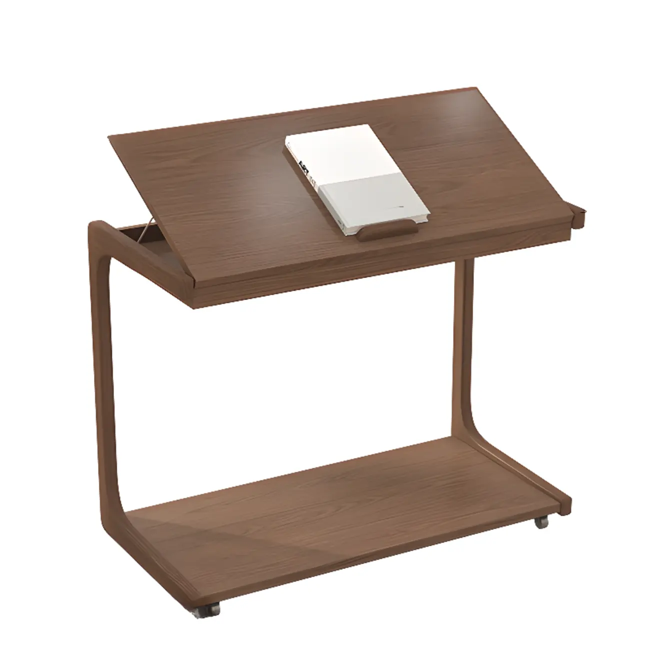 Scandinavian Wooden Flip-Top C-Shaped Side Table with Wheels