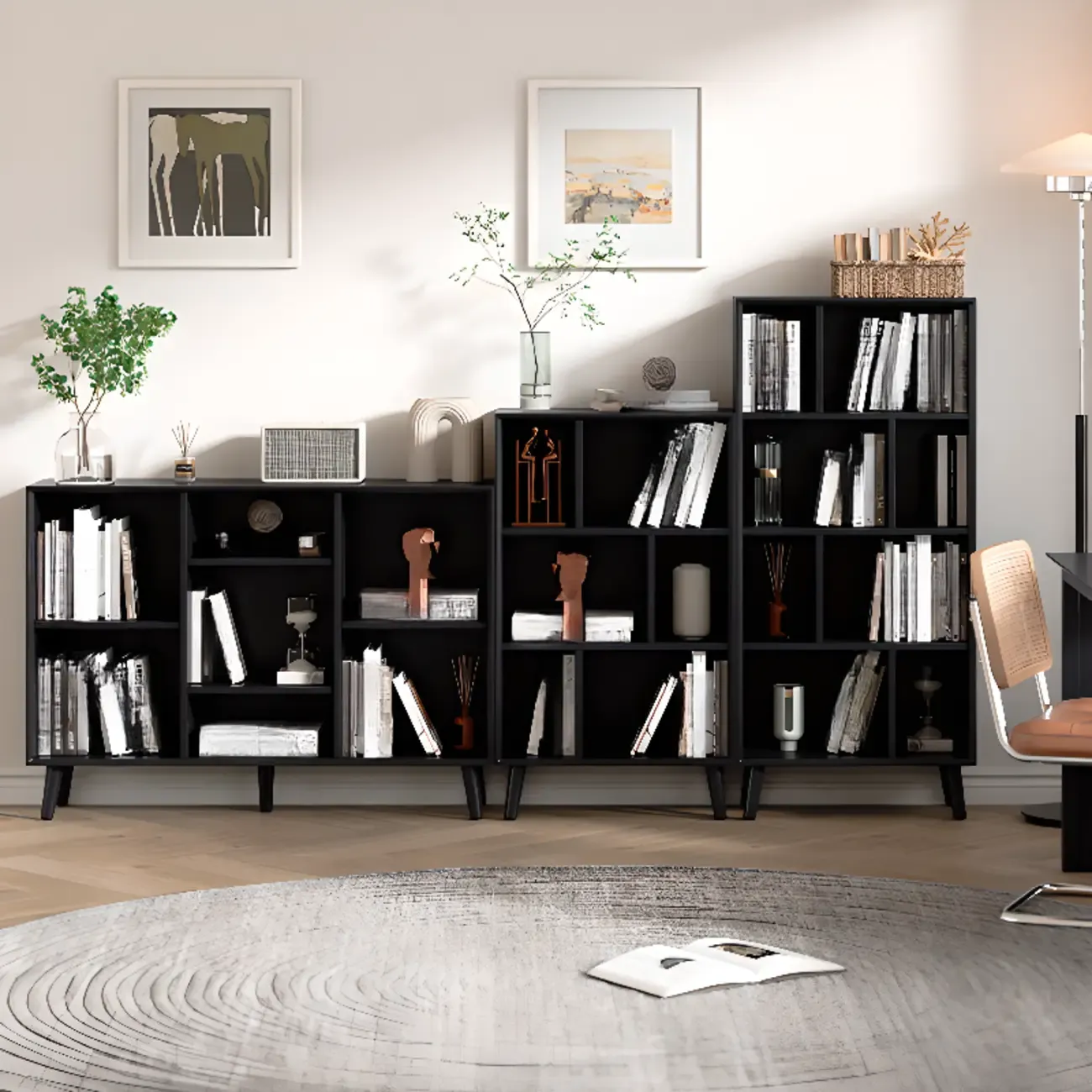 Modern Black Rubberwood Open Rectangle Bookcase