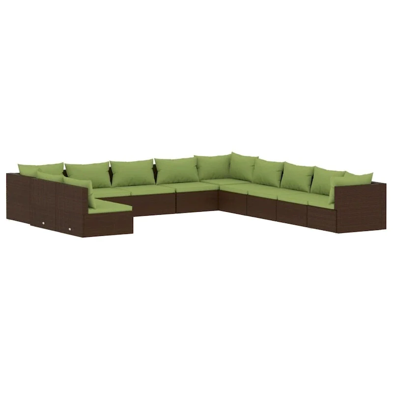 vidaXL Patio Lounge Set with Cushions Brown Poly Rattan - 27.6  x 27.6  x 24  - 27.6  x 27.6  x 24