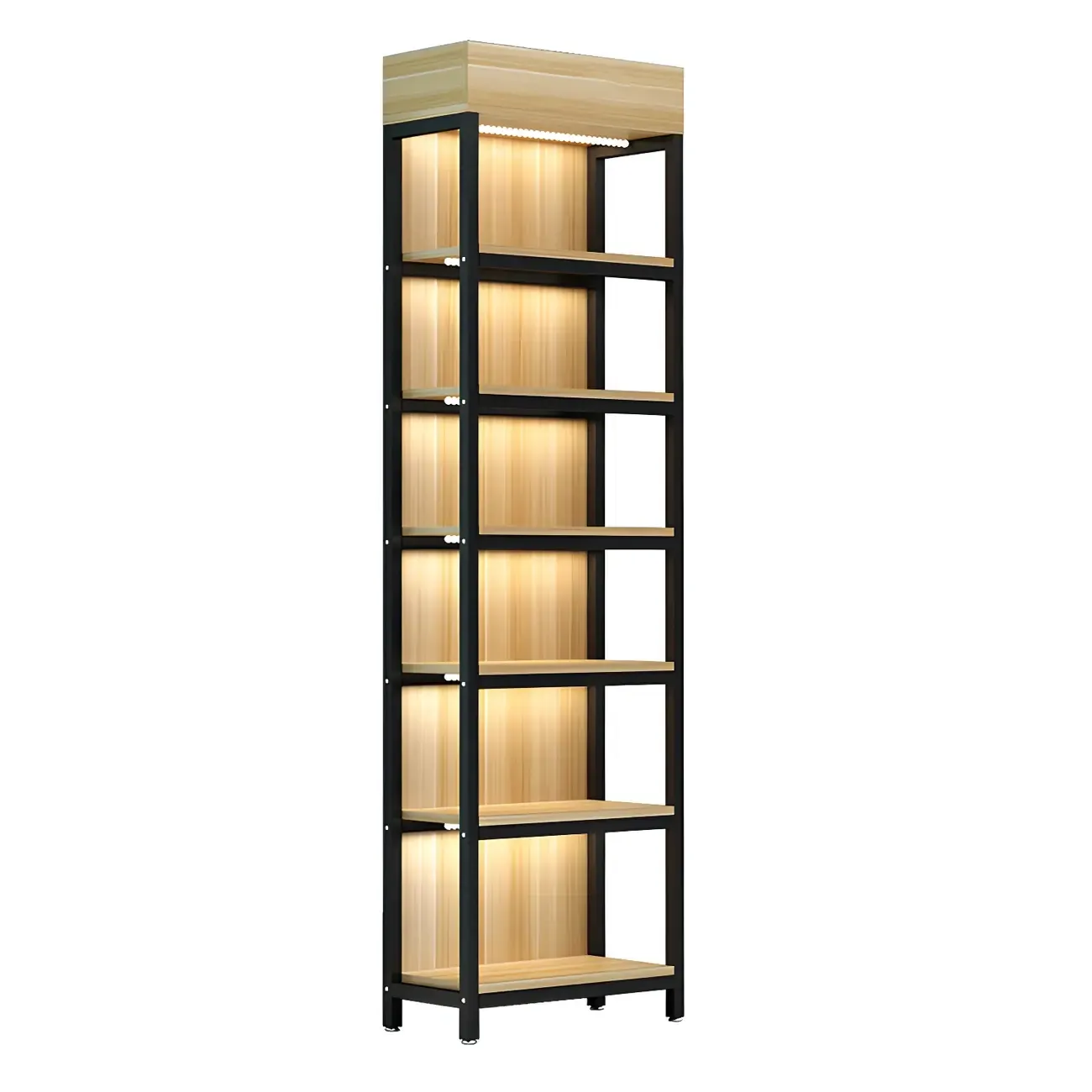 Modern Wood Open Multi-Shelf Large Display Cabinet