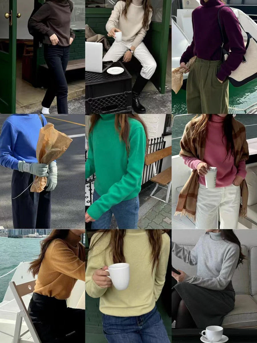 Hulianfu Winter High Quality Wwomen's Wool Sweater Solid Color High-neck Pullover Long-sleeved Knit Top - Deanwangkt