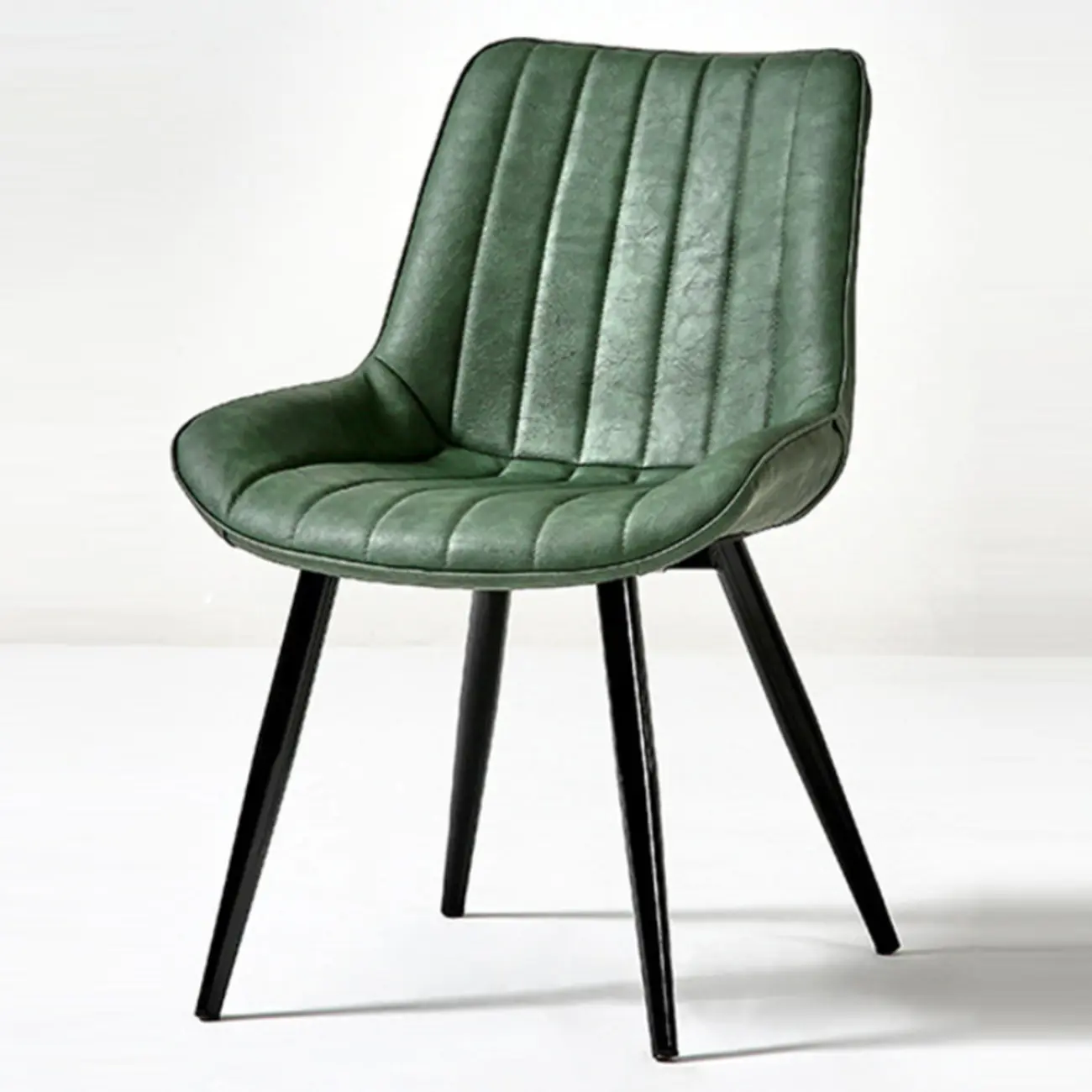 Simple Upholstered Leather Dining Chair Solid Back Metal Legs