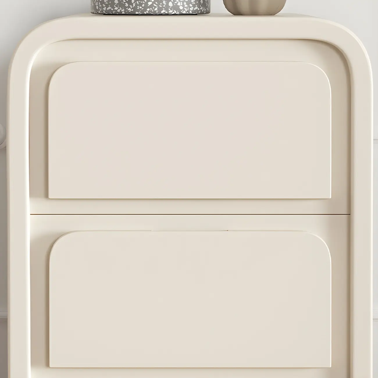 Narrow Off-White Faux Leather 2 Drawers Nightstand