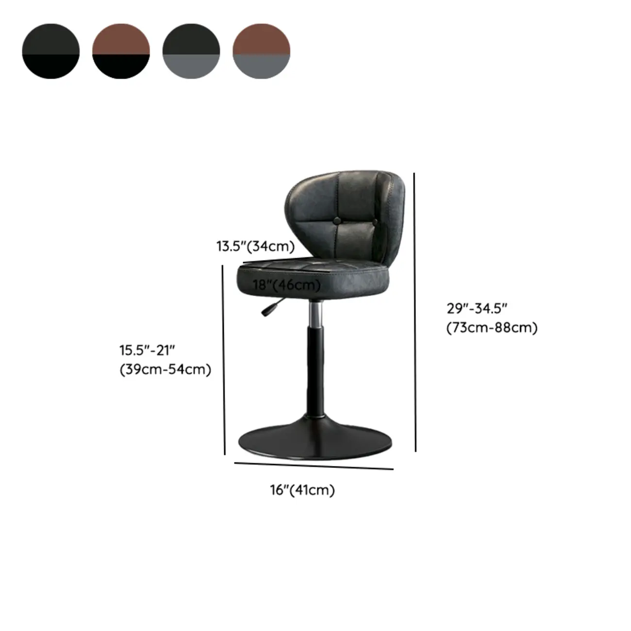 Modern Square Tufted Faux Leather Adjustable Swivel Bar Stools