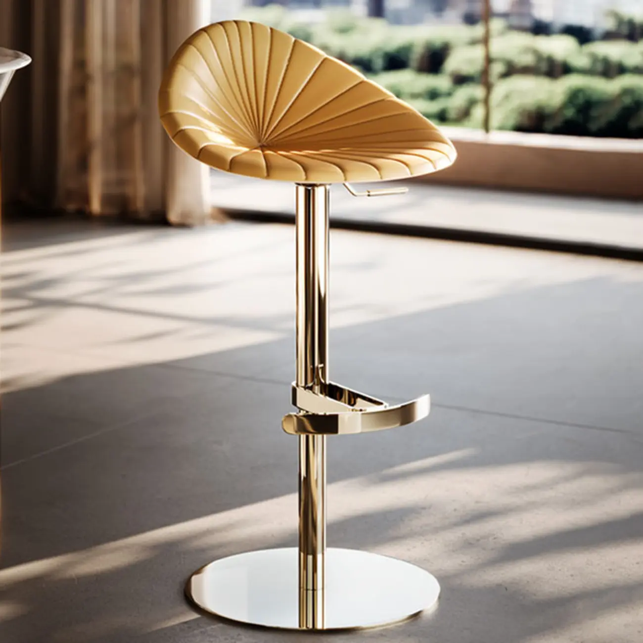 Luxury Adjustable Height Leather Bar Stool Gold Pedestal