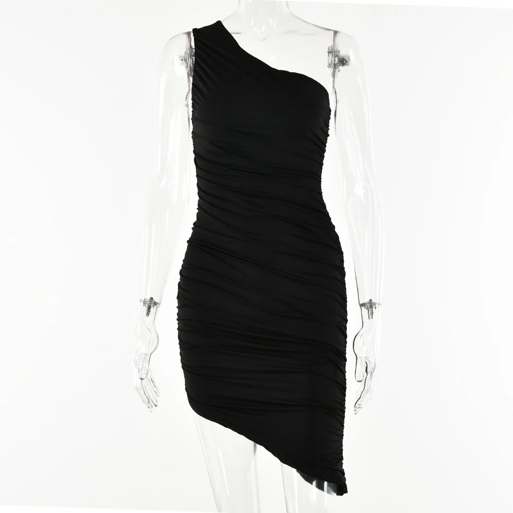 2025 hot-selling fashion and sexy irregular slanted shoulder skirt  summer new solid color backless pleated dress - Deanwangkt