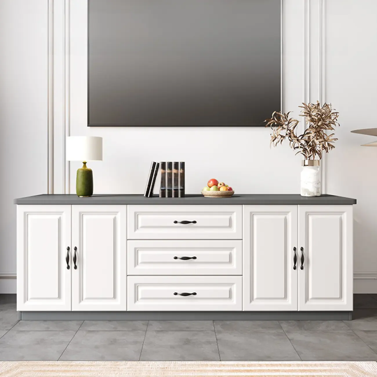 Modern Long Wood TV Stand with Cabinets