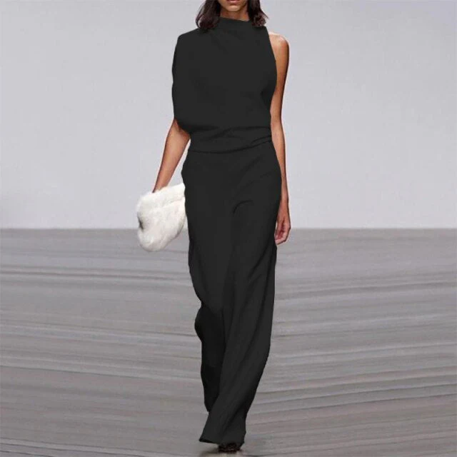 Elegant Woman Female Jumpsuit Overalls for Women women's Summer Solid Color Sleeveless Wide Leg Jumpsuits Loose Work Wear - Deanwangkt