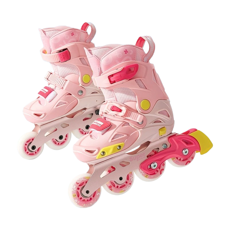 Adjustable Kids Inline Skates, Pink with Flash Wheels