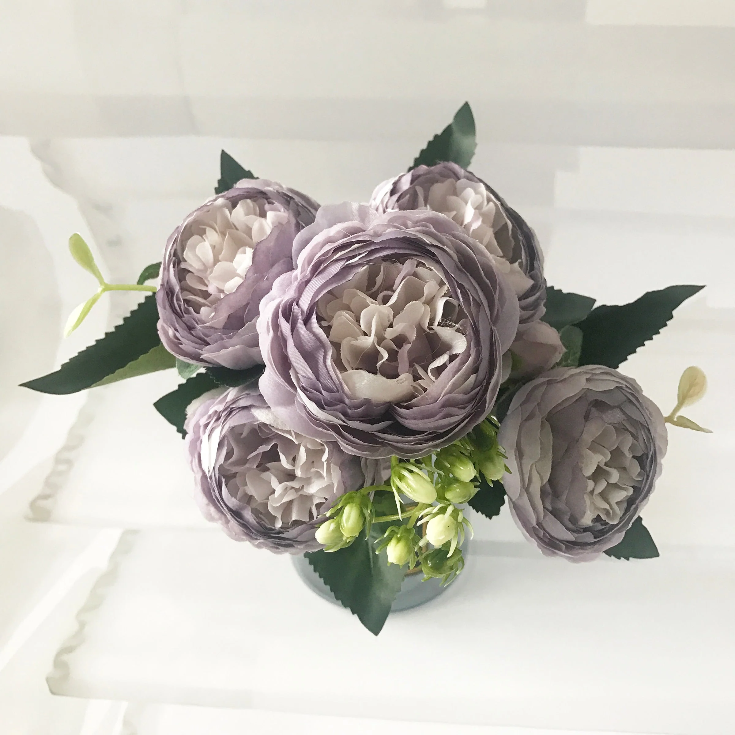HULIANFU 2026  30cm Rose Pink Silk Peony Artificial Flowers Bouquet 5 Big Head and 4 Bud Cheap Fake Flowers for Home Wedding Decoration indoor - Deanwangkt