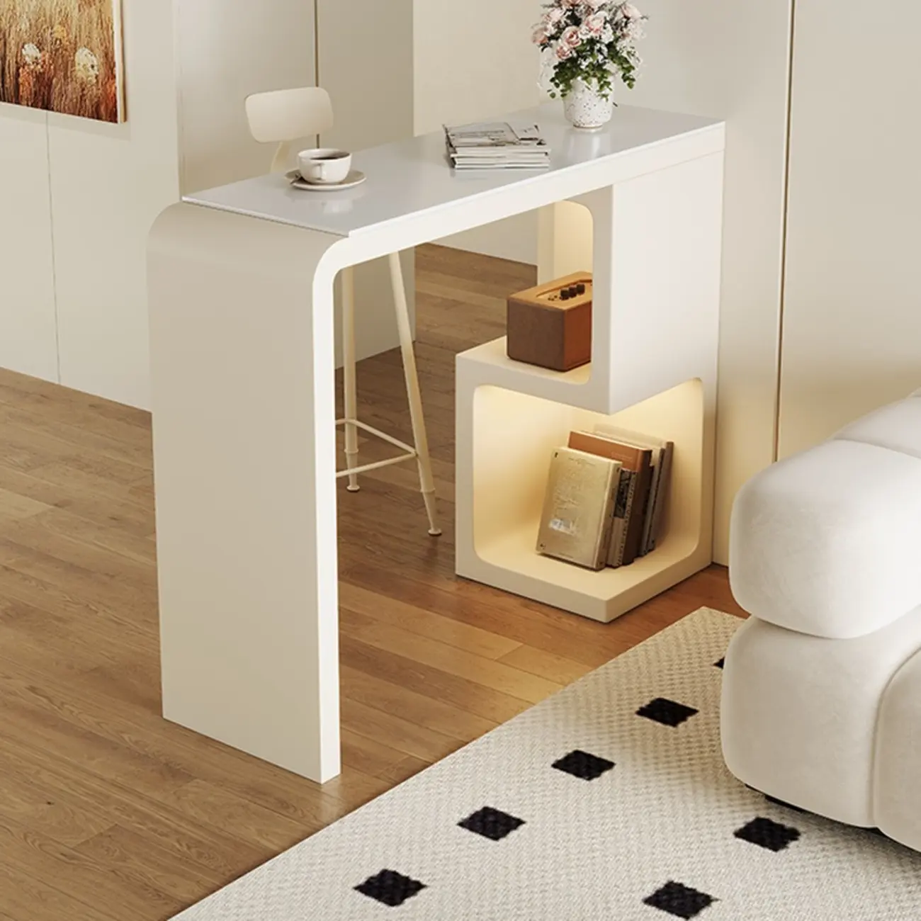 Modern Off-White Wood Integrated Design Bar Tables