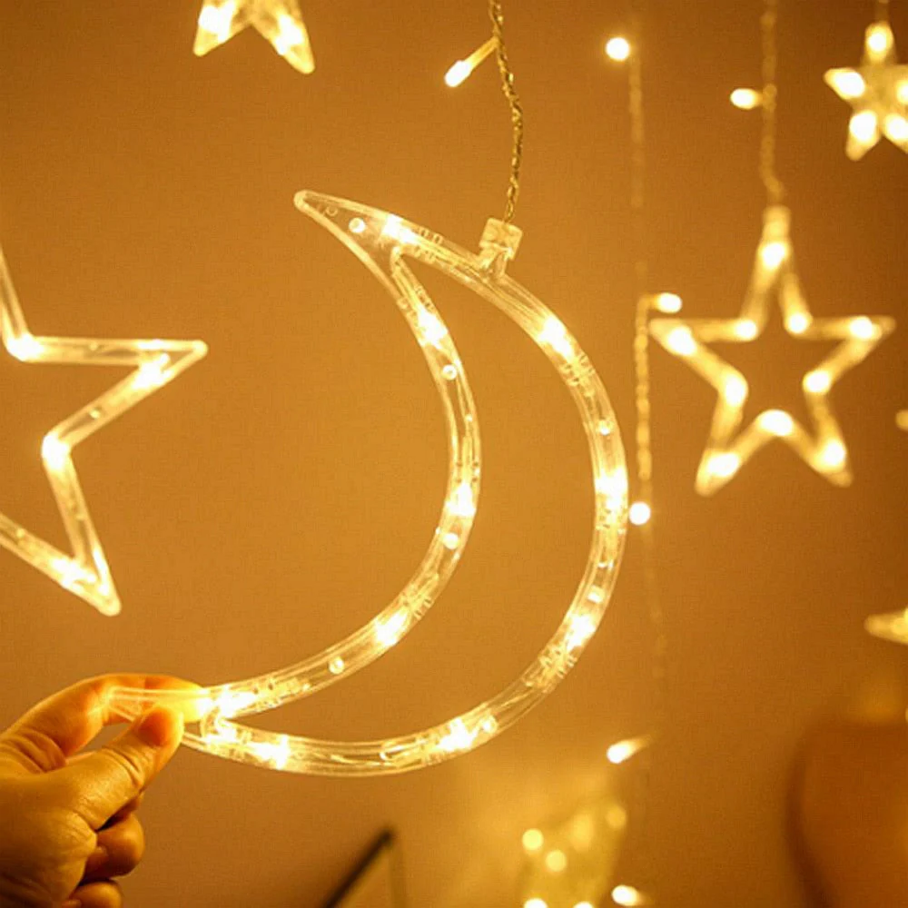 HULIANFU Star Moon Led Curtain Garland String Light Eid Mubarak Ramadan Decoration Islam Muslim Party Decor Eid Al Adha Gift Eid Mubarak - Deanwangkt