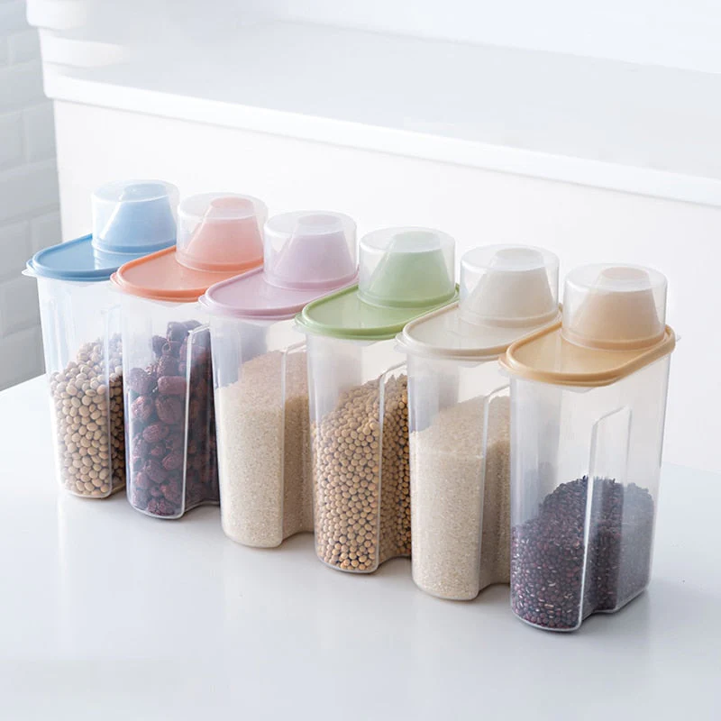HULIANFU PP Food Storage Box Plastic Clear Container Set with Pour Lids Kitchen Storage Bottles Jars Dried Grains Tank 1.9L-2.5L H1211 - Deanwangkt