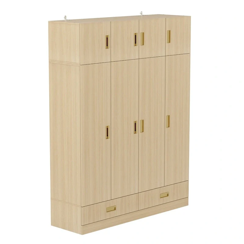 Wardrobe Closet Cabinet with Gold Handles and Optional Top Cabinet