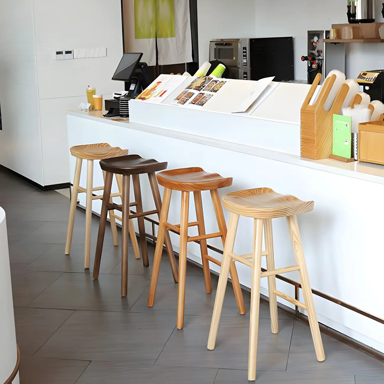 Counter Height Backless Wooden Industrial Bar Stools