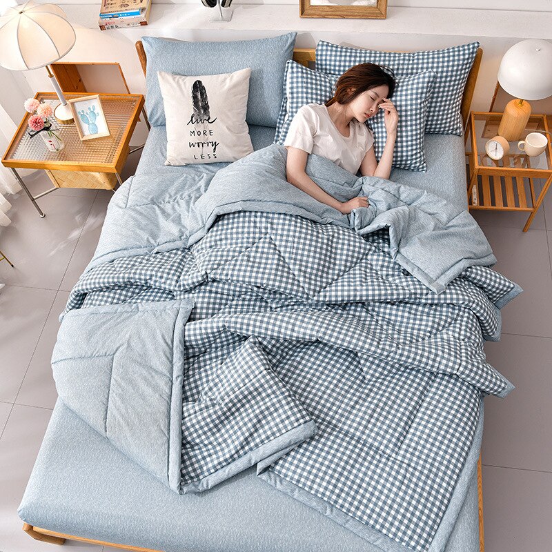 HULIANFU PEIDUO Simple Modern Air Condition Thin Blanket Summer Quilt Cotton Fluffy Plaid Blanket On The Bed Comfortable Comforter - Deanwangkt