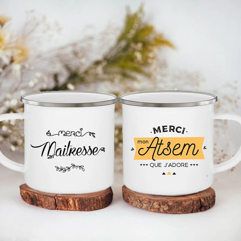 HULIANFU Merci Maîtresse/Atsem Print Coffee Mug Creative Enamel Cups Drinks Water Milk Cup Mug School Home Handle Drinkware Teacher Gifts - Deanwangkt