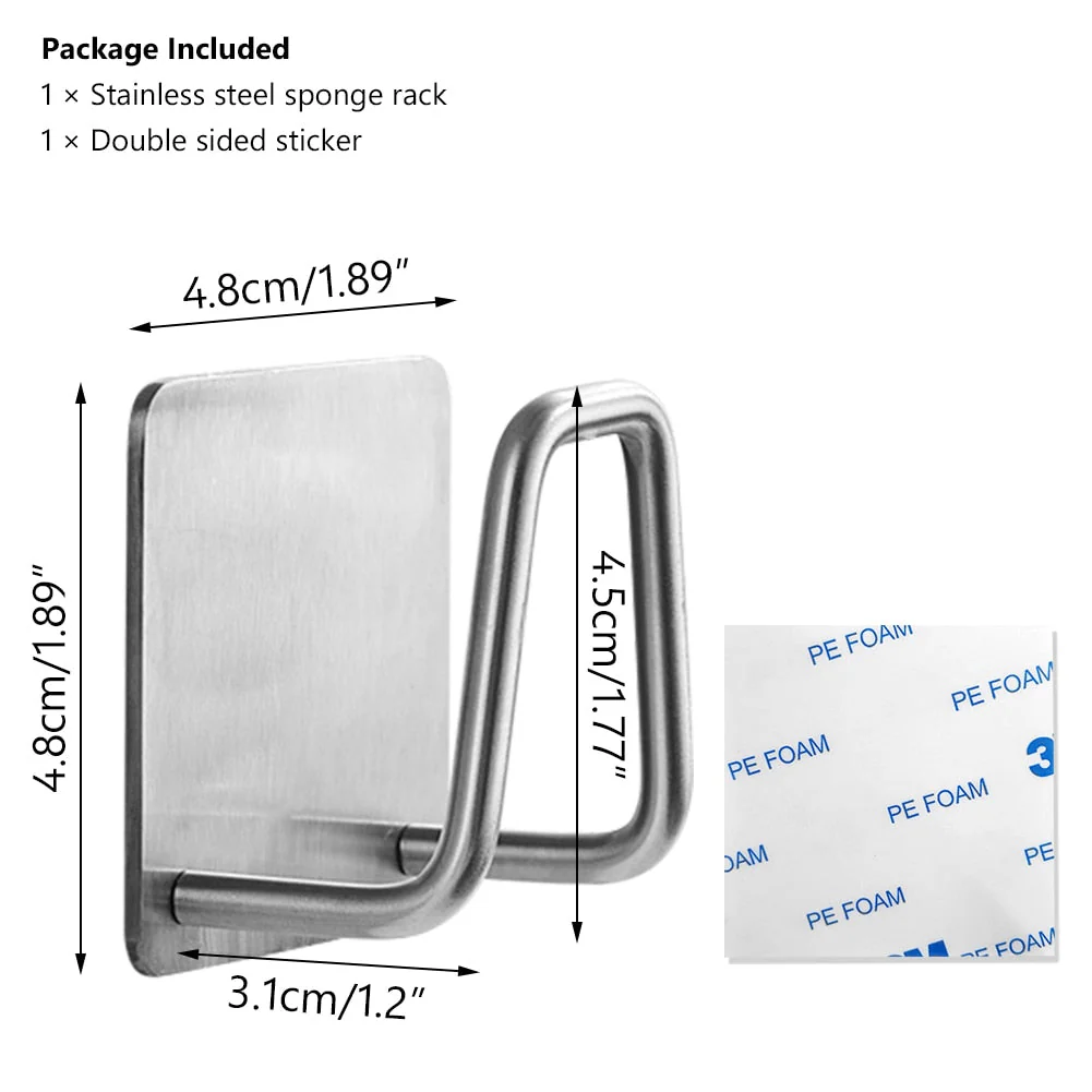 HULIANFU Kitchen Sponges Holder Self Adhesive Sink Sponges Drain Drying Rack 304 Stainless Steel Storage Holder Kitchen Sink Accessories - Deanwangkt