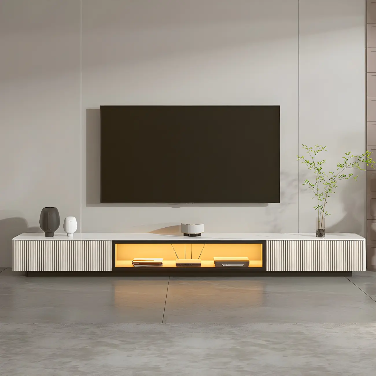 63 Champagne Modern Stone TV Stand with Cable Management