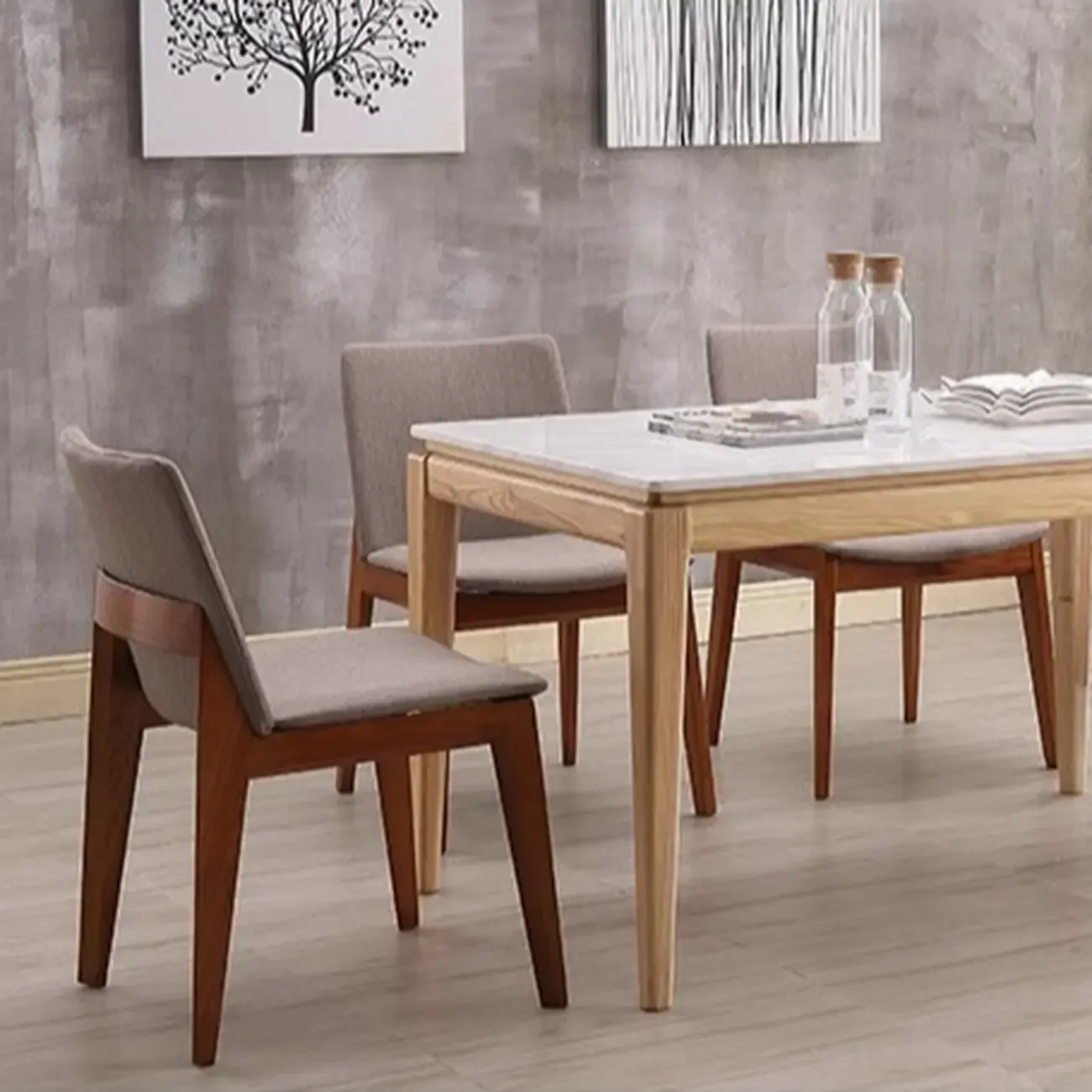 Modern Armless Upholstered Dining Chair with Wood Legs