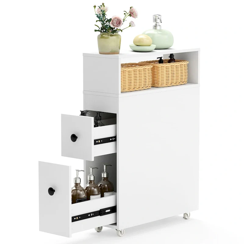 Costway Movable Bathroom Storage Cabinet Narrow Toilet Side Paper