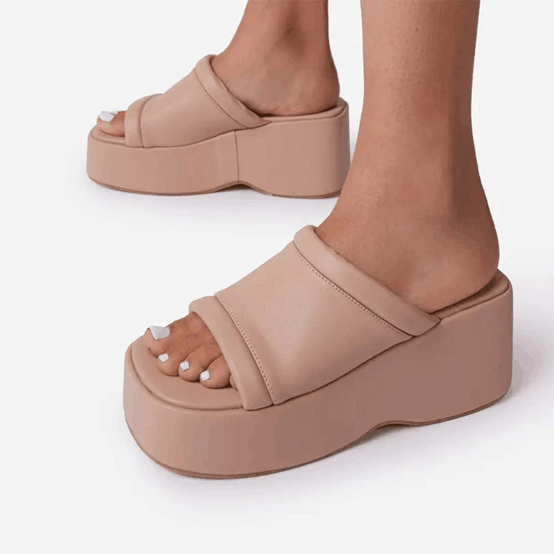hulianfu Women's Sandals Square Toe Leather Platform Ladies Shoes Summer Fashion Thick Bottom Female Slipper Woman Flip-flops - Deanwangkt