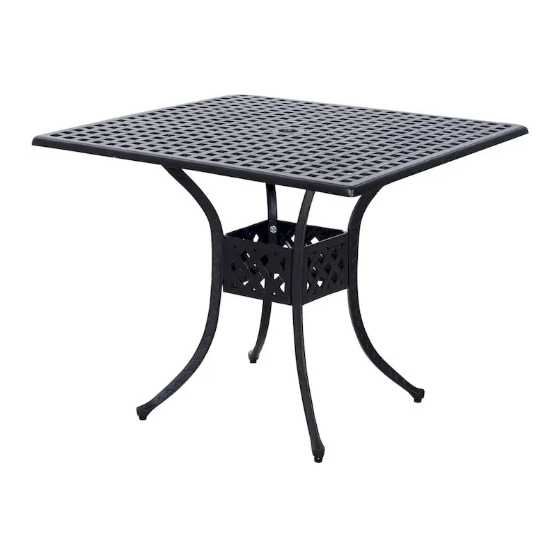 Patio Square Cast Aluminum Dining Table with 2  Dia Umbrella Hole, Outdoor Bistro Table