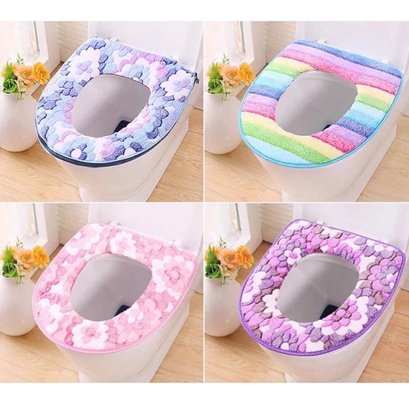 HULIANFU Warm Winter Toilet Seat Cover Closestool Mat Washable Bathroom Accessories Coral Fleece Soft Toilet Pad Universal Toilet Cushion - Deanwangkt