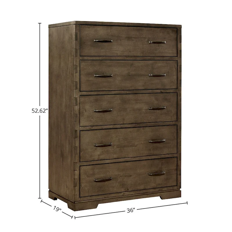 Dovetail 5-Drawer Contemporary Wood Chest, Graphite Gray