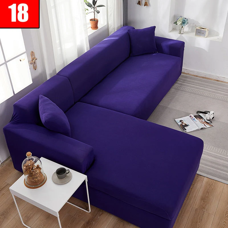 HULIANFU Solid Color Elastic Sofa Cover For Living Room 1/2/3/4 Seater L-Shaped Corner Sofa Cover Slipcover Stretch Couch Armchair Covers - Deanwangkt