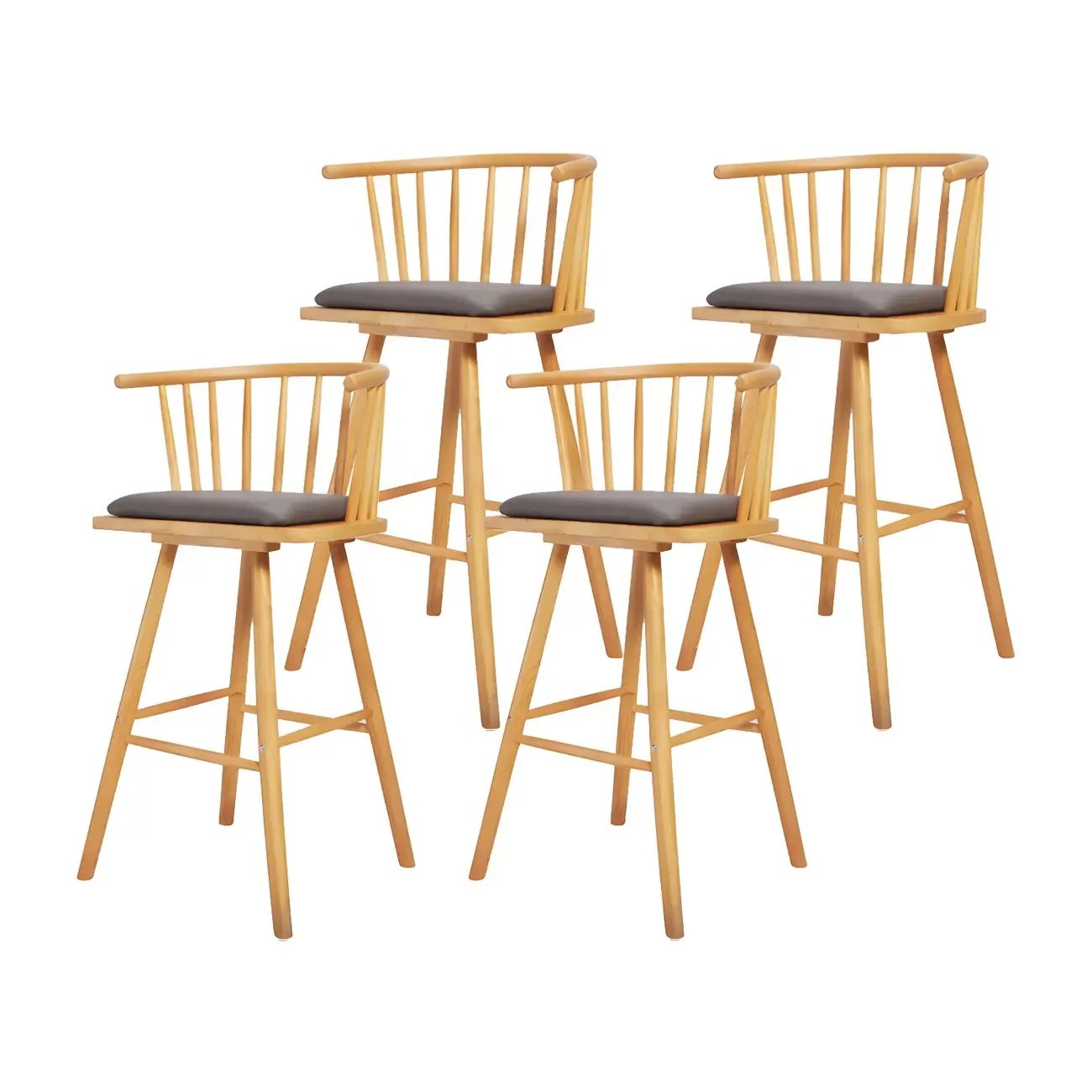 Traditional Wooden Low Back Bar Stool with Cushioned Seat