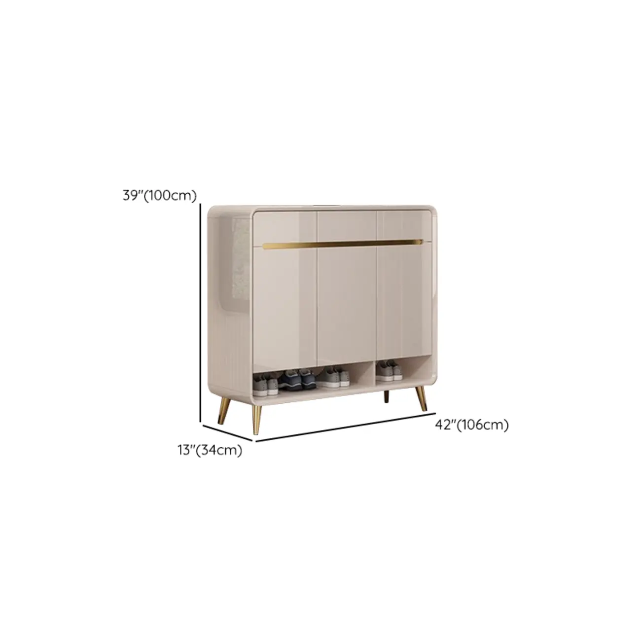 Glam Beige Solid Wood Shoe Cabinet with Display Top