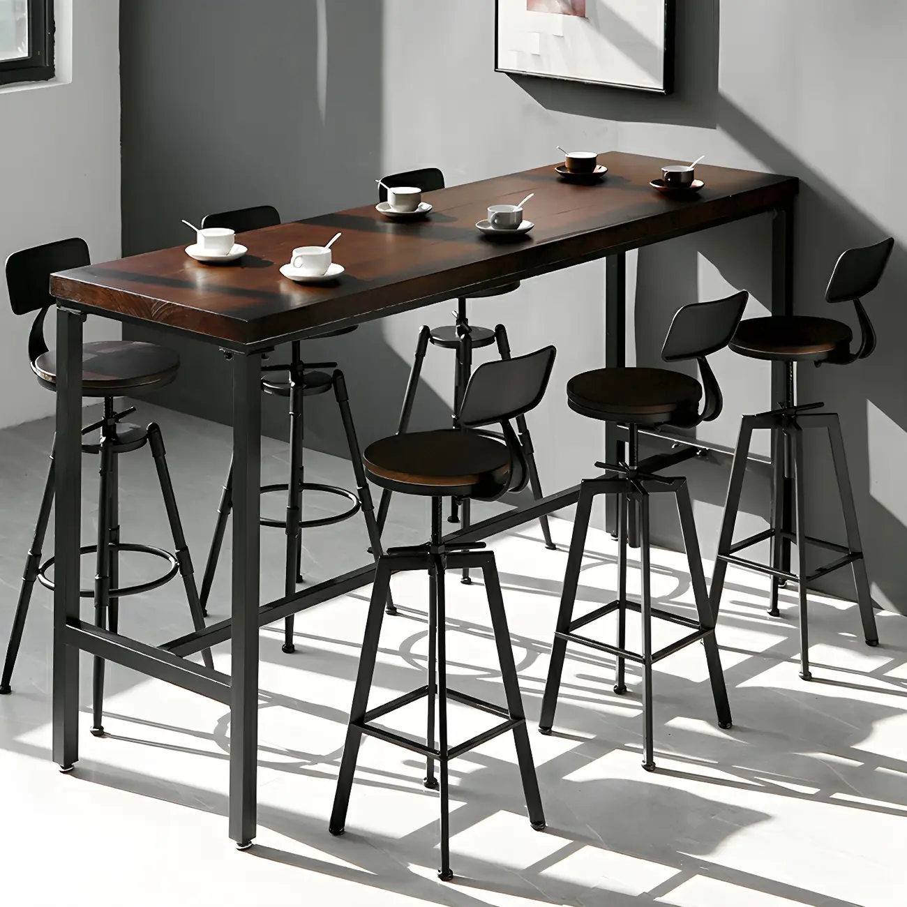 Industrial Brown Wooden Metal Adjustable Bar Tables