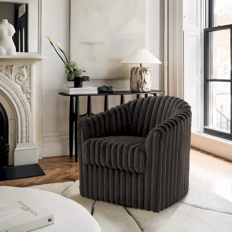 30.7W Faux Fur Upholstered Accent Chair Swivel Barrel Chair