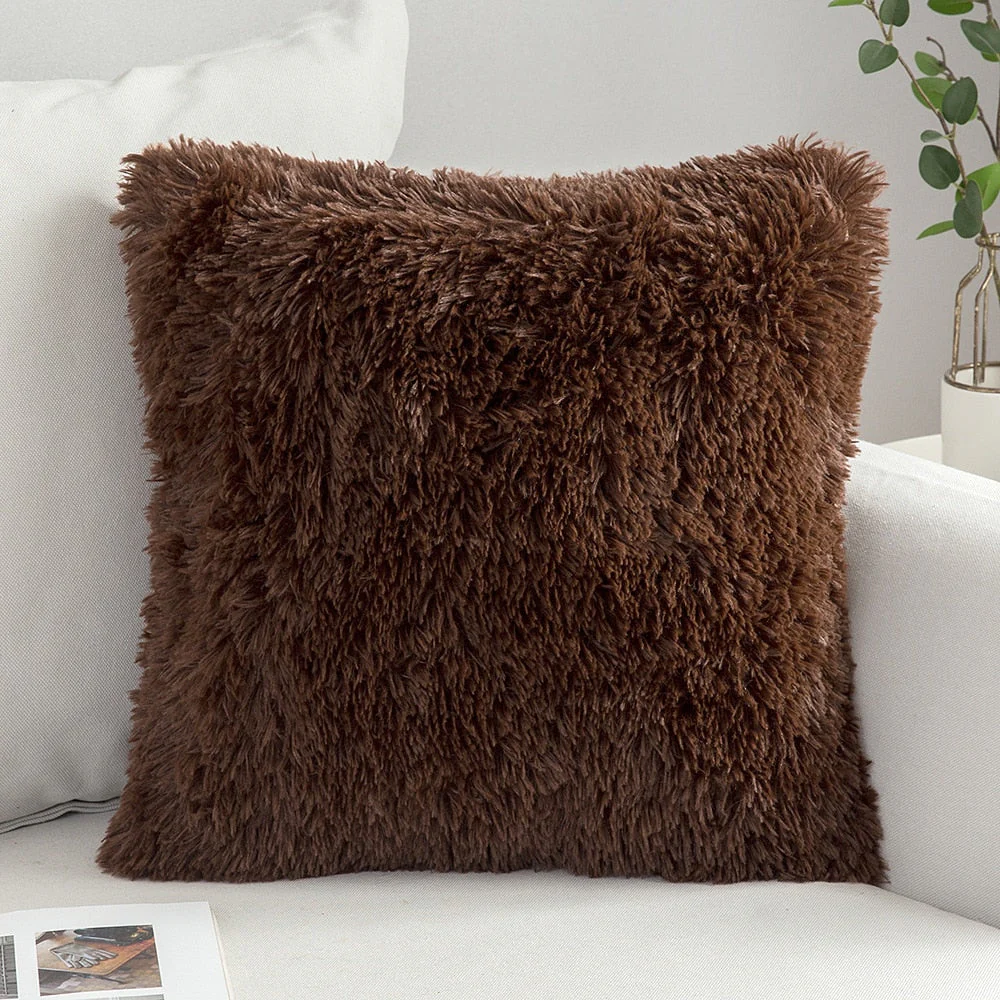 HULIANFU Solid Soft Fluffy Cushion Cover Decorative Sofa Pillow Cover Home Pillowcase White Pink Gray Shaggy Fur Cushion Cover 43x43cm - Deanwangkt