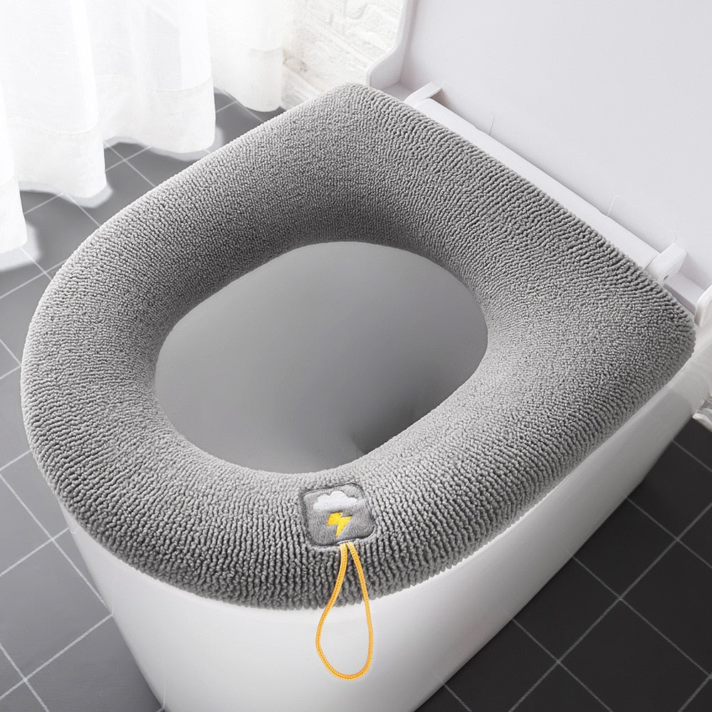 HULIANFU Winter Warm Toilet Seat Cover Closestool Mat 1Pcs Washable Bathroom Accessories Knitting Pure Color Soft O-shape Pad Bidet Cover - Deanwangkt