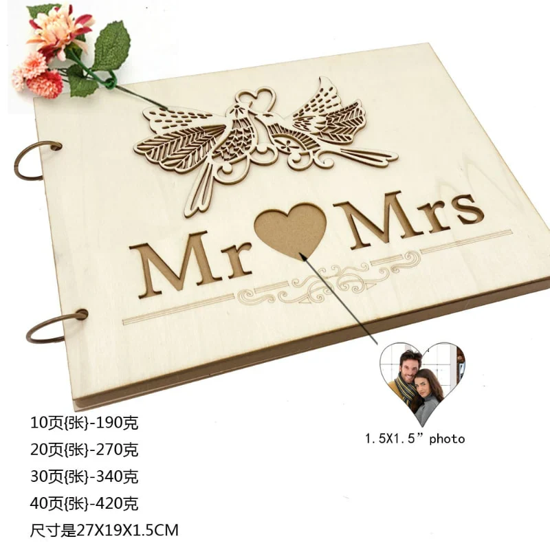 HULIANFU New Wooden Wedding Guestbook Reception Book Sign-in Book Personalized Mr. and Mrs. Photo Frame Wedding Decoration Supplies - Deanwangkt