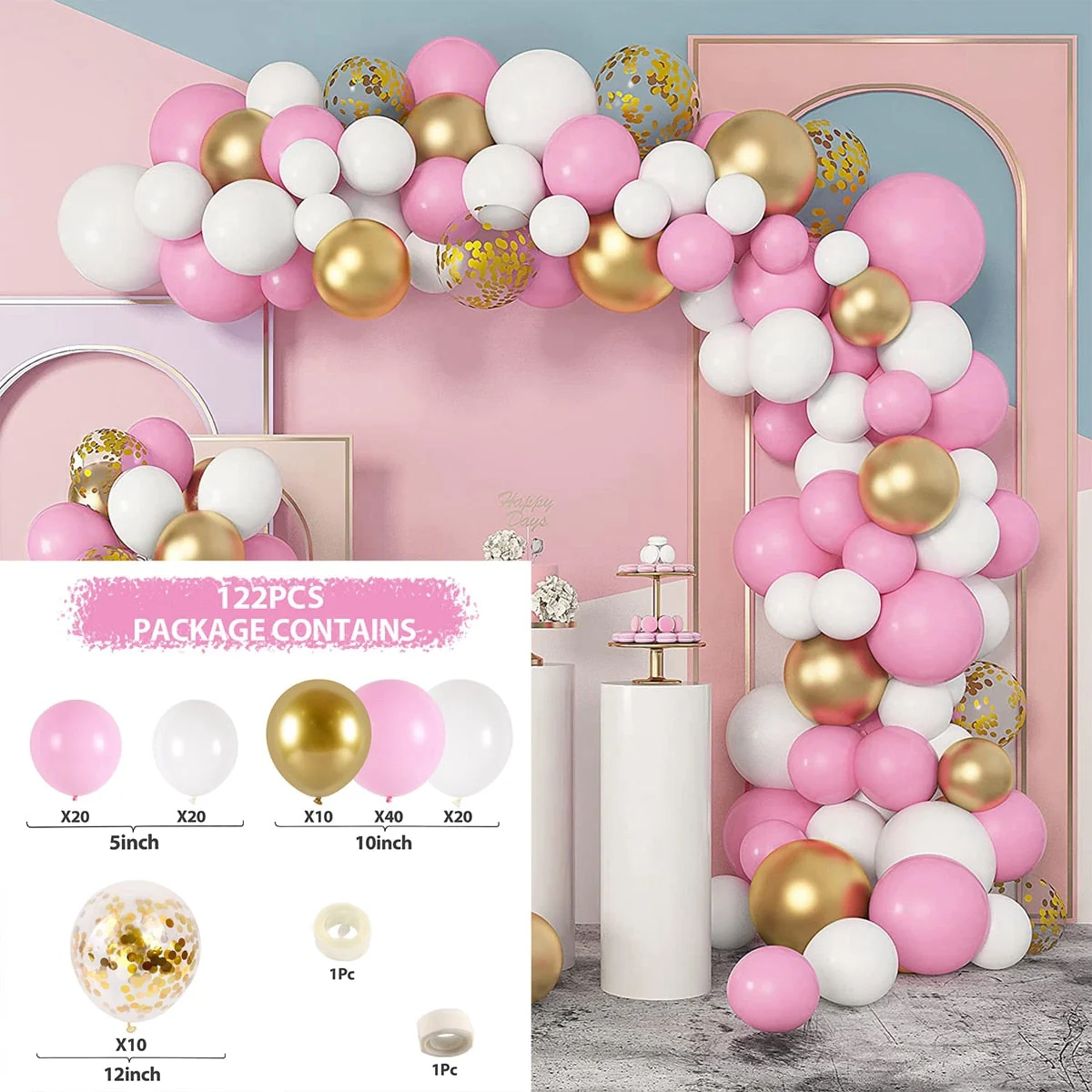 HULIANFU Macaron Pink Balloon Garland Arch Kit Wedding Birthday Party Decoration Kids Globos Rose Gold Confetti Latex Ballon Baby Shower - Deanwangkt