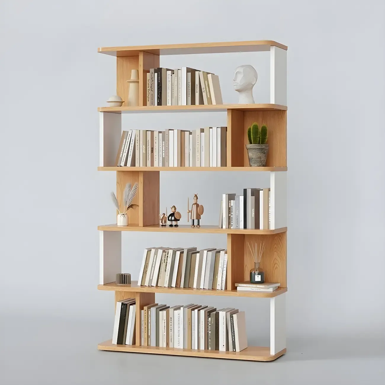 Tall Modern Walnut Open Back 6-Shelf Wood Bookcase