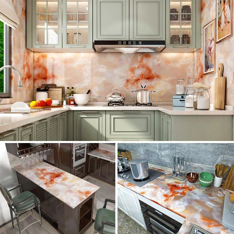 HULIANFU 「Elvesmall」Marble Wallpaper Rolls for Kitchen Furniture Refurbish Room Decor Wall Decorative Vinyl Self Adhesive Wall Stickers Home Decor - Deanwangkt
