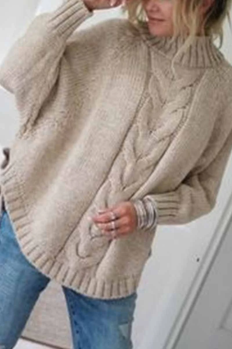 hulianfu Turtleneck Loose Knitted Pullover Jumper Sweater(3 Colors) - Deanwangkt