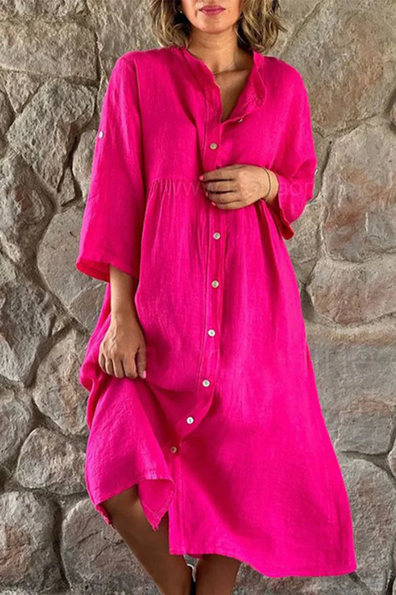 hulianfu Casual Simplicity Solid Buttons Mandarin Collar Shirt Dress Dresses(5 Colors) - Deanwangkt